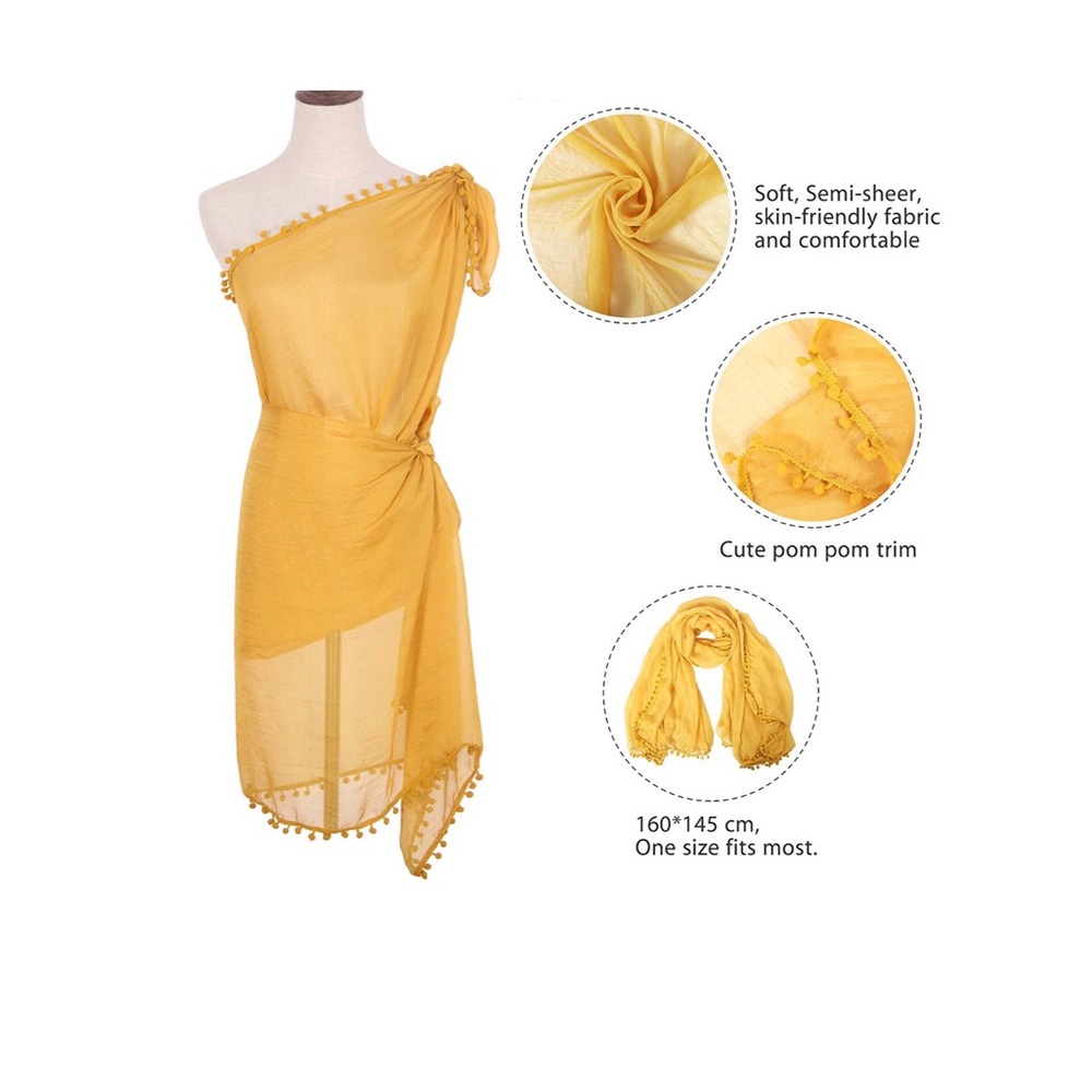 YELLOW POM POM CHIFFON SARONG - Picture 3 of 5